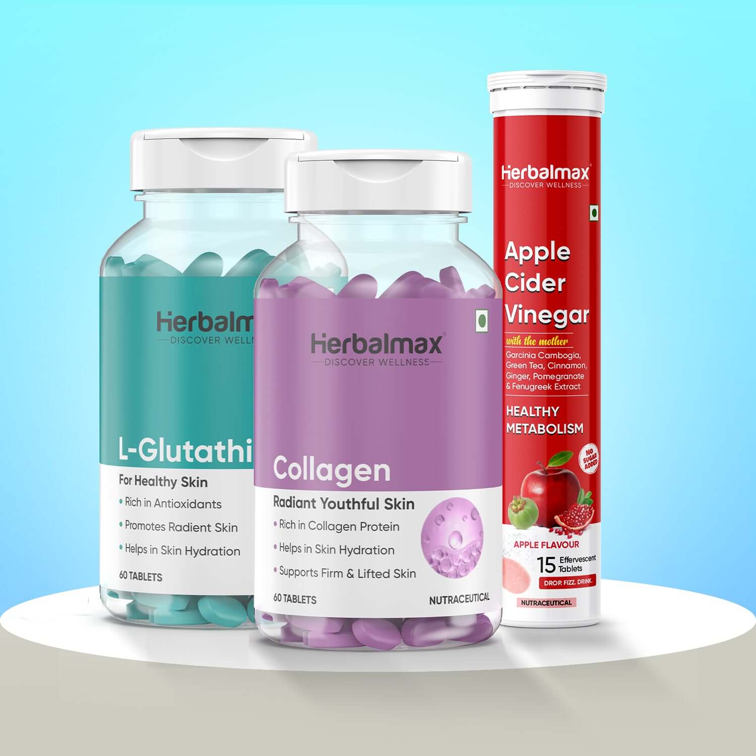 Buy L-Glutathione + Collagen + ACV Tablets for Skin Glow | Herbalmax Buy L-Glutathione + Collagen + ACV Tablets for Skin Glow | Herbalmax