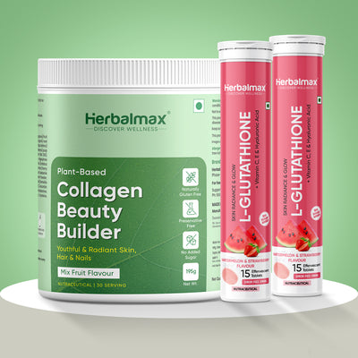 L-Glutathione Effervescent (Watermelon & Strawberry) Flavour + Plant Based Collagen Beauty Builder