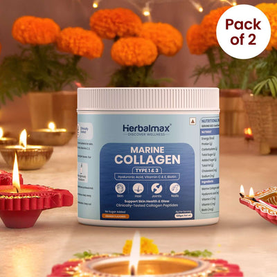 Herbalmax Marine Collagen With Hyaluronic Acid, Vitamin C & E, Biotin - for Youthful Skin (Pack of 2)