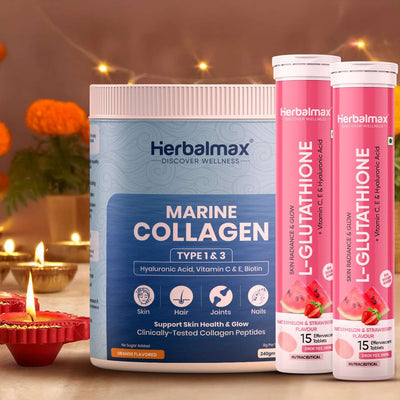 Glutathione Effervescent (Pack of 2) with Marine Collagen (Pack of 1)