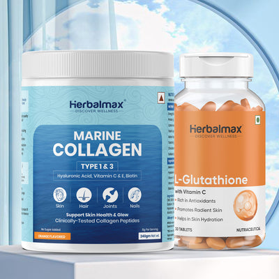 L - Glutathione with vitamin C & Marine Collagen for Skin Brightening & Even Skin Tone