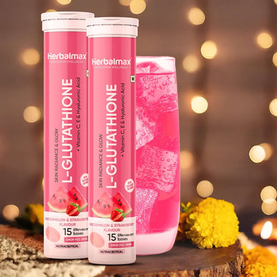 L-Glutathione Effervescent Tablets – 15N Packed with Vitamin C, Hyaluronic Acid & Biotin (Watermelon & Strawberry)