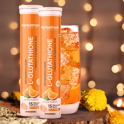 Glutathione Effervescent Tablets – 15N Packed with Vitamin C, Hyaluronic Acid & Biotin (Pack of 2, Orange)