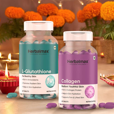 L-Glutathione and Collagen Supplement With Antioxidants - Skin Glow and Radiance for Men & Women - 120 Veg Tablets