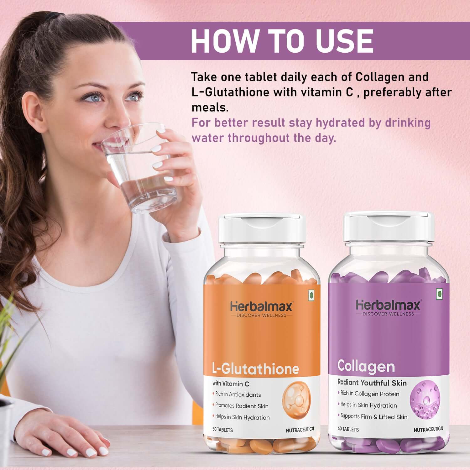 How To Use L-Glutathione with Vitamin C and Collagen Supplement For Skin Glow
