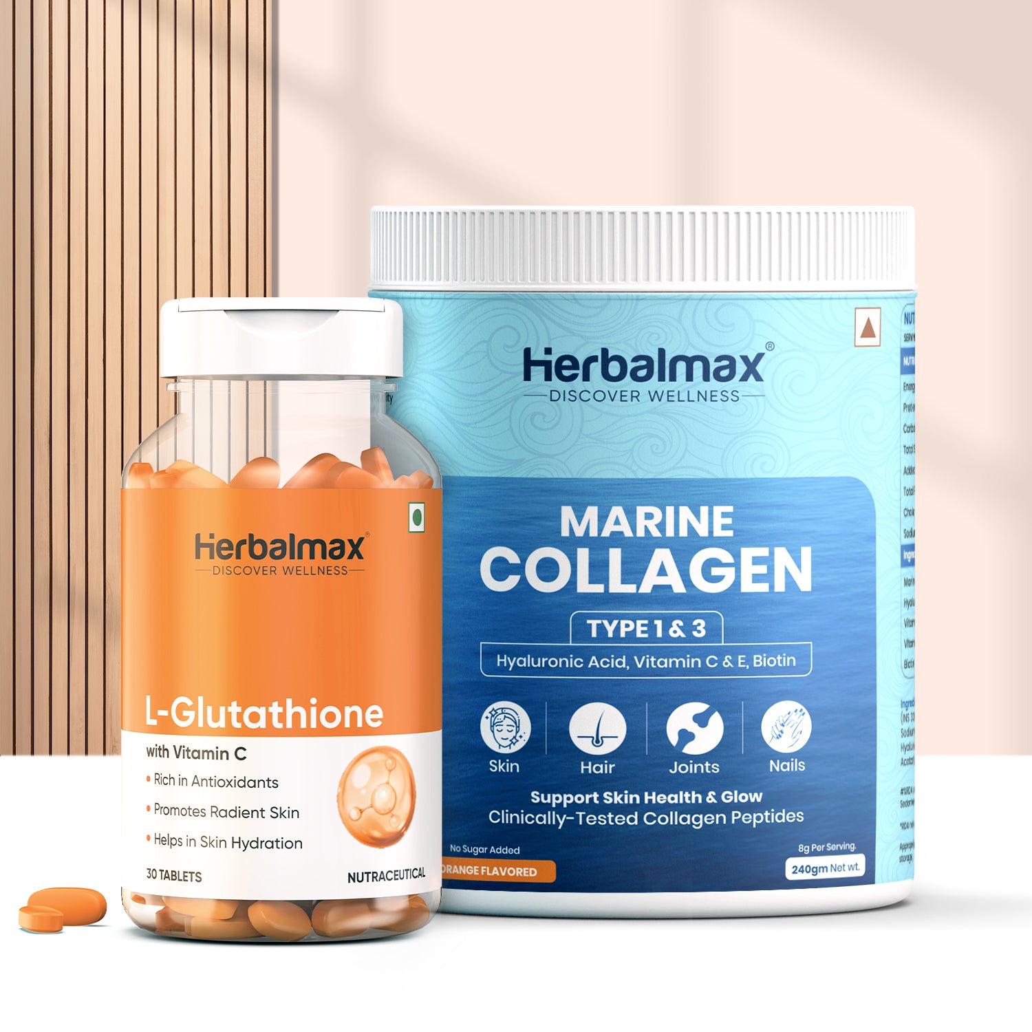 L-Glutathione + Marine Collagen for Bright, Even Skin |Herbalmax L-Glutathione + Marine Collagen for Bright, Even Skin |Herbalmax