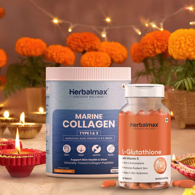 L - Glutathione with vitamin C & Marine Collagen for Skin Brightening & Even Skin Tone