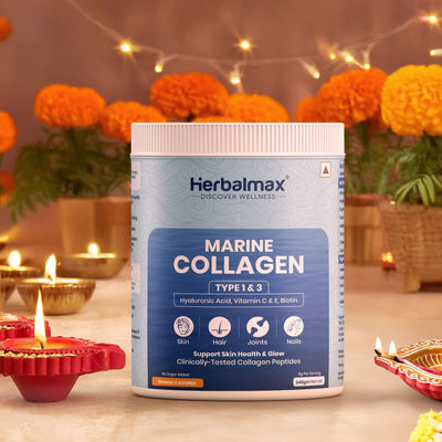 Herbalmax Marine Collagen With Hyaluronic Acid, Vitamin C & E, Biotin - for Youthful Skin (240 gm)