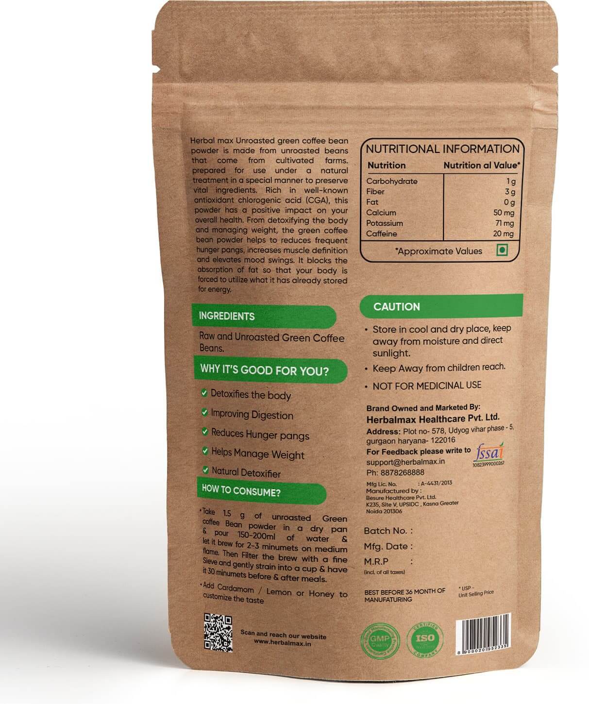 Nutritional of green coffee beans powder for weight loss