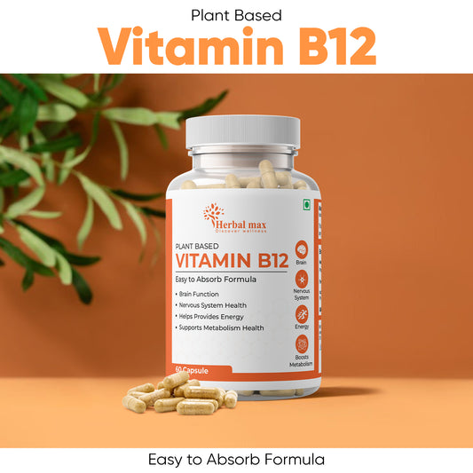 Plant Based Vitamins B12 Easy to absorb formula Helps to Boost Energy Levels, Promote Better metabolism for Men & Women – 60 Capsule