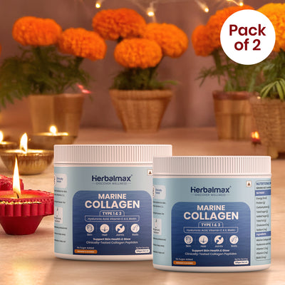 Herbalmax Marine Collagen With Hyaluronic Acid, Vitamin C & E, Biotin - for Youthful Skin (120 Gm - Pack of 2)