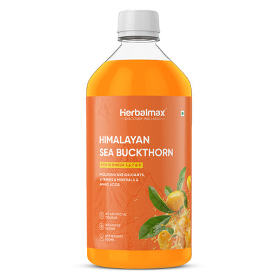 Natural Himalayan Sea Buckthorn Juice 500 ML (Rich in Vitamin C, Omega 3,6,7 & 9 and Antioxidants) For Immunity, Skin and Daily Wellness