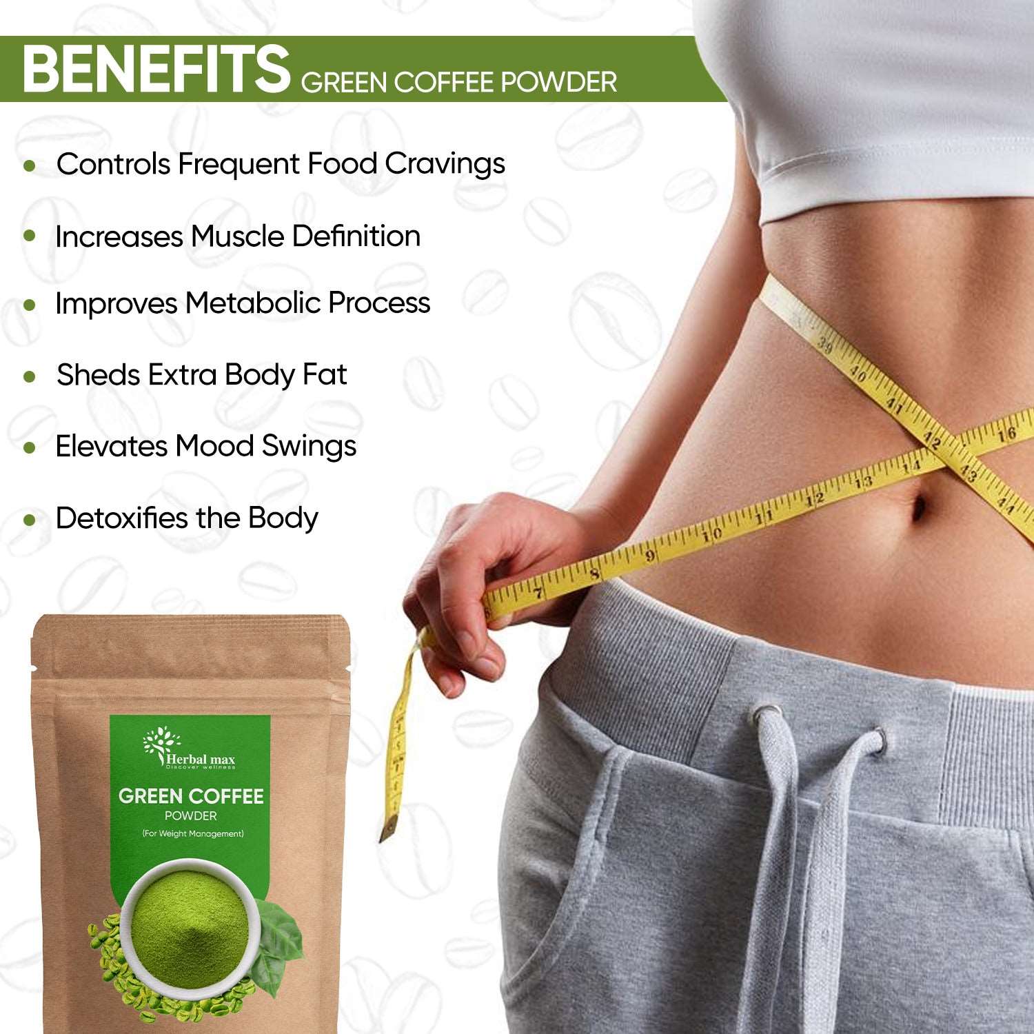 Herbal max Organic - Green Coffee - beans Powder - for Weight Loss Management