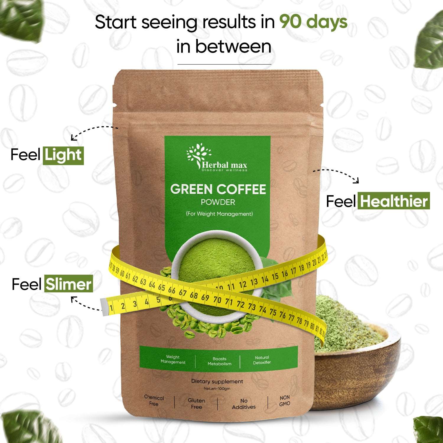 Herbal max Organic - Green Coffee - beans Powder - for Weight Loss Management