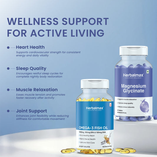 Omega 3 Fish Oil & Magnesium Glycinate Combo for Calm Mind, Better Sleep & Heart Health