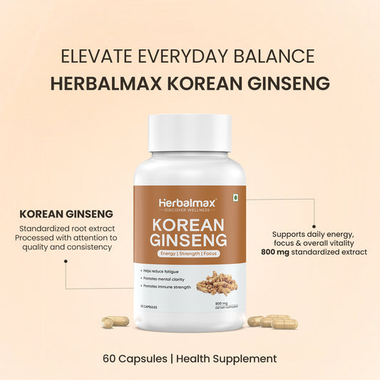 Herbalmax Korean Ginseng - 60 Vegetarian Capsules (800mg)