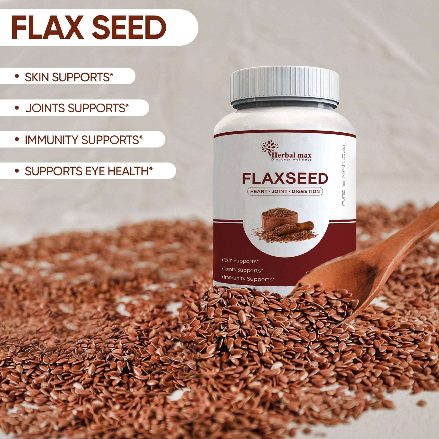 Herbal max Flaxseed Extract Capsule, (60 Veg Capsules)