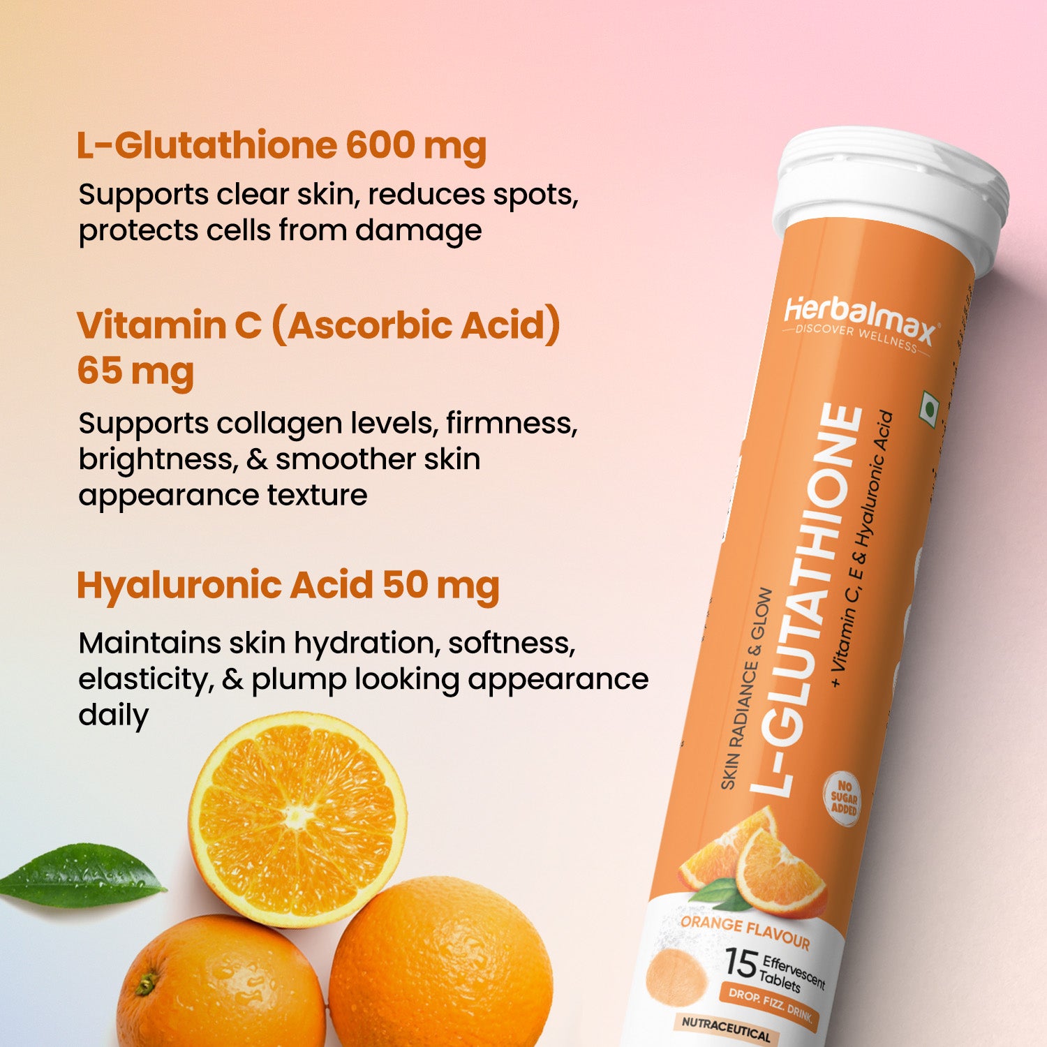 Glutathione Effervescent Tablets 600mg (Orange Flavour)|Herbalmax