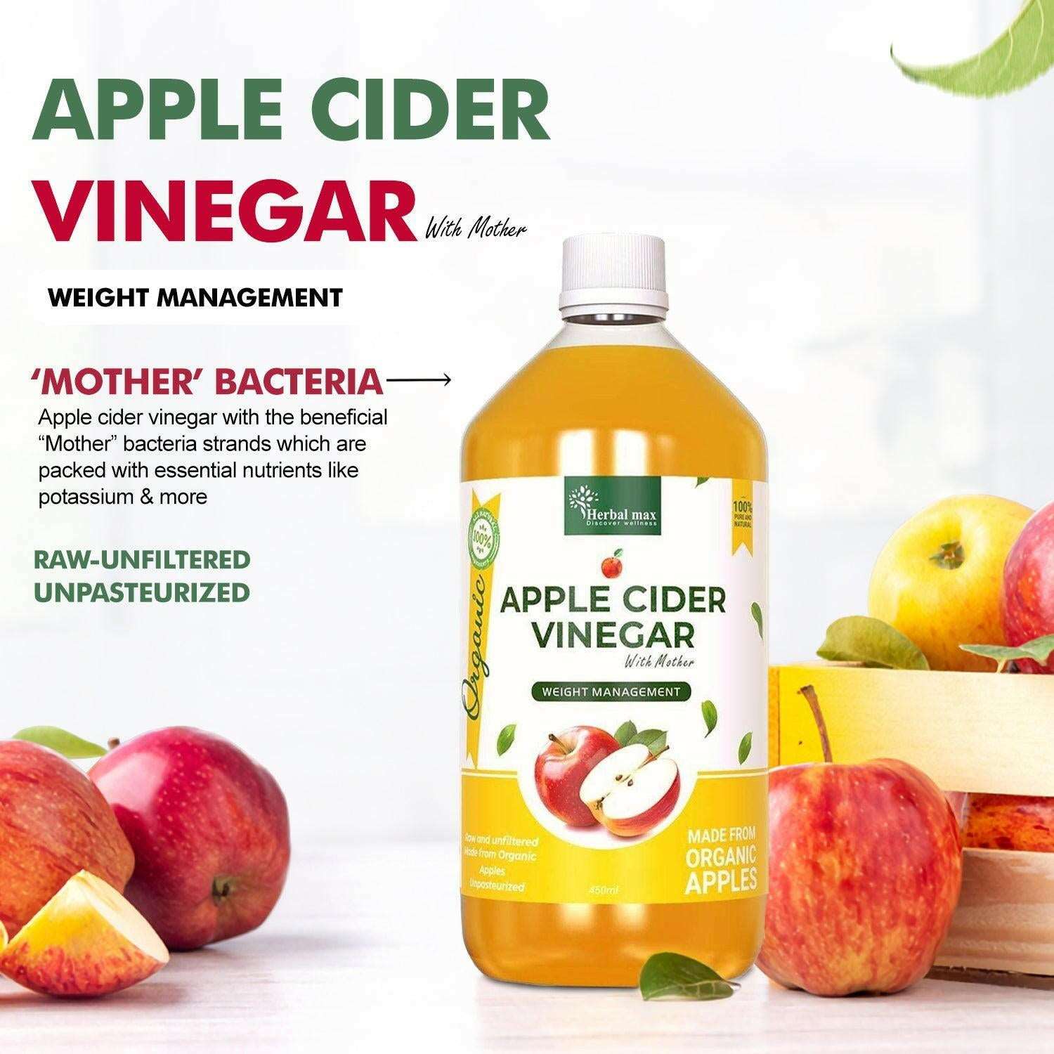 Herbal max Organic Apple Cider Vinegar with mother, 450ml - Herbalmax