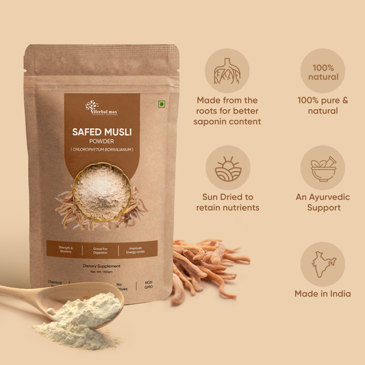 Organic Safed Musli Powder Chlotophytum Boriuilianum Dietary Supplement - 100gram