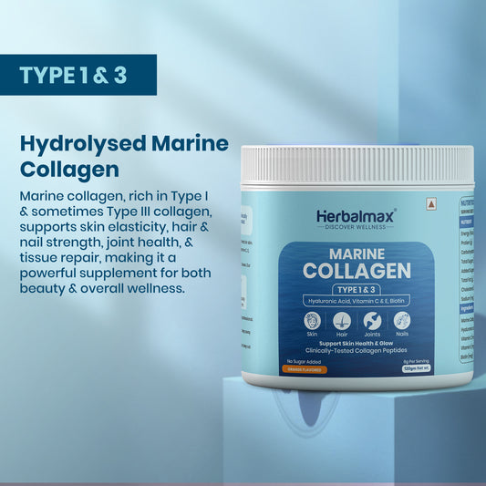 Herbalmax Marine Collagen With Hyaluronic Acid, Vitamin C & E, Biotin - for Youthful Skin (120 Gm - Pack of 2)