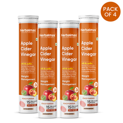 Apple Cider Vinegar Tablets – Peach Flavour for Weight Management (Pack of 4)