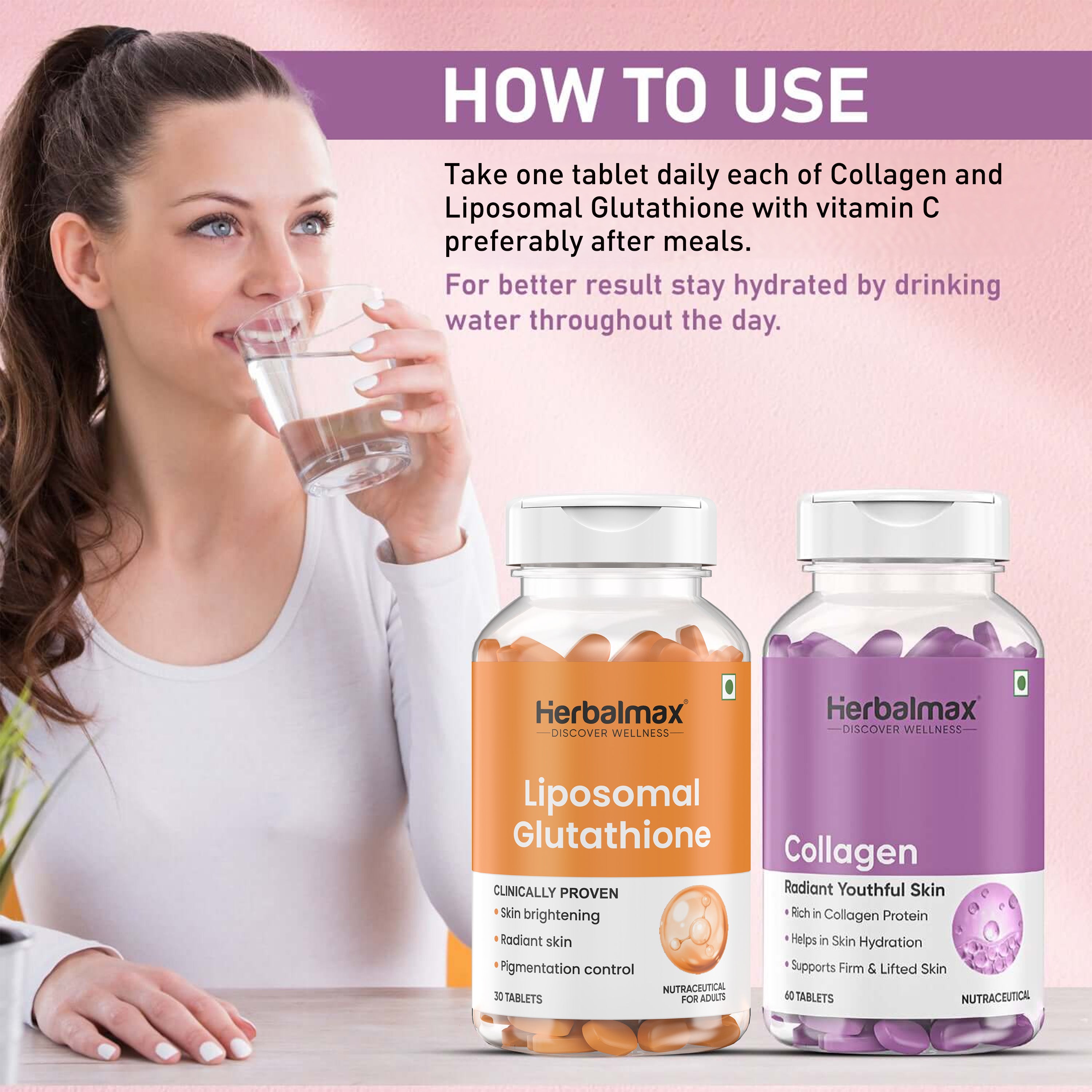 Collagen and Glutathione Tablets for Skin Glow & Brightening