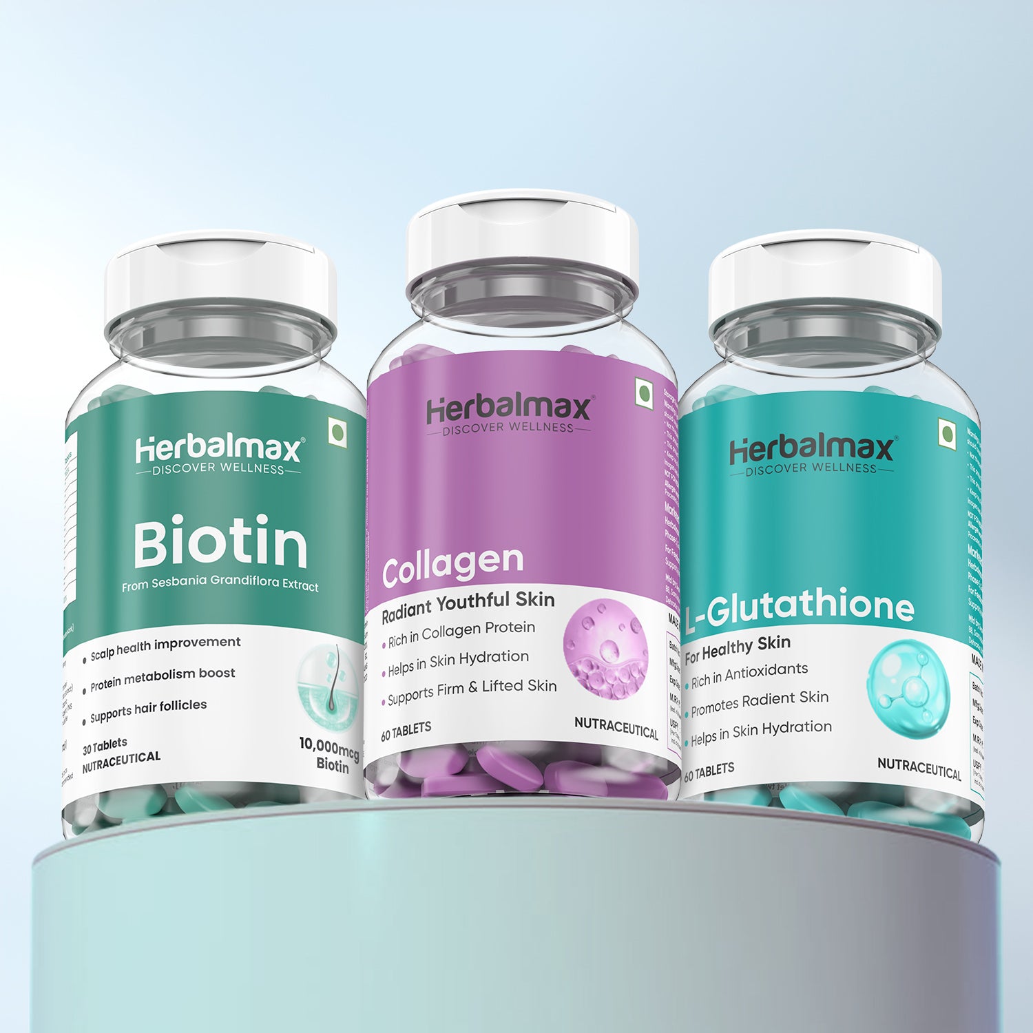 Glutathione + Collagen + Biotin Tablets Combo for Skin, Hair & Nails