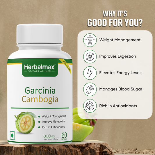Herbalmax Garcinia- Cambogia Capsule - with 60% HCA & Green Tea Extract - Helps Improves Digestion and metabolism (60 cap)