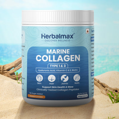 Herbalmax Marine Collagen With Hyaluronic Acid, Vitamin C & E, Biotin - for Youthful Skin (240 gm)