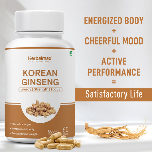 Herbalmax Korean Ginseng - 60 Vegetarian Capsules (800mg)