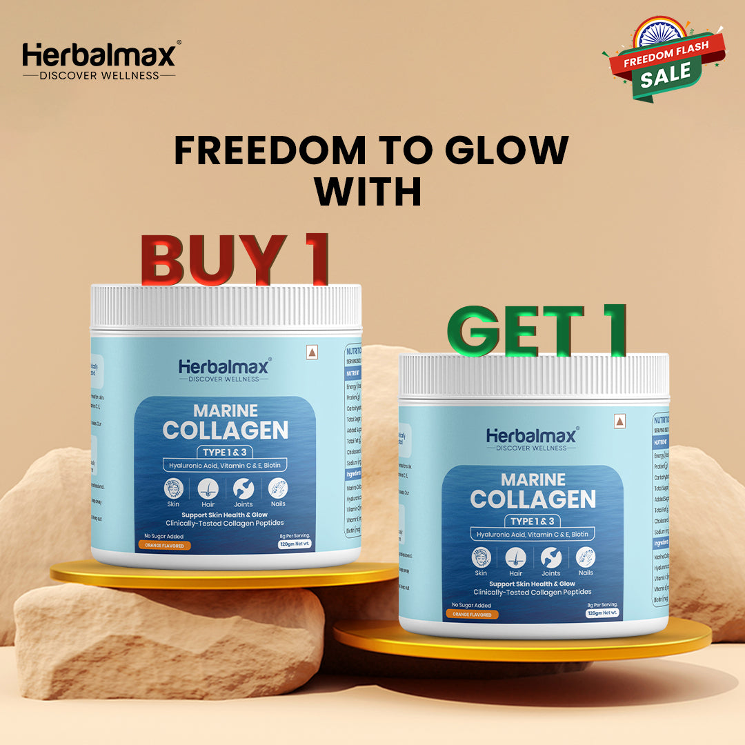 Herbalmax Marine Collagen With Hyaluronic Acid, Vitamin C & E, Biotin - for Youthful Skin (120 Gm - Pack of 2)