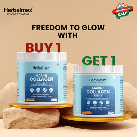Herbalmax Marine Collagen With Hyaluronic Acid, Vitamin C & E, Biotin - for Youthful Skin (120 Gm - Pack of 2)