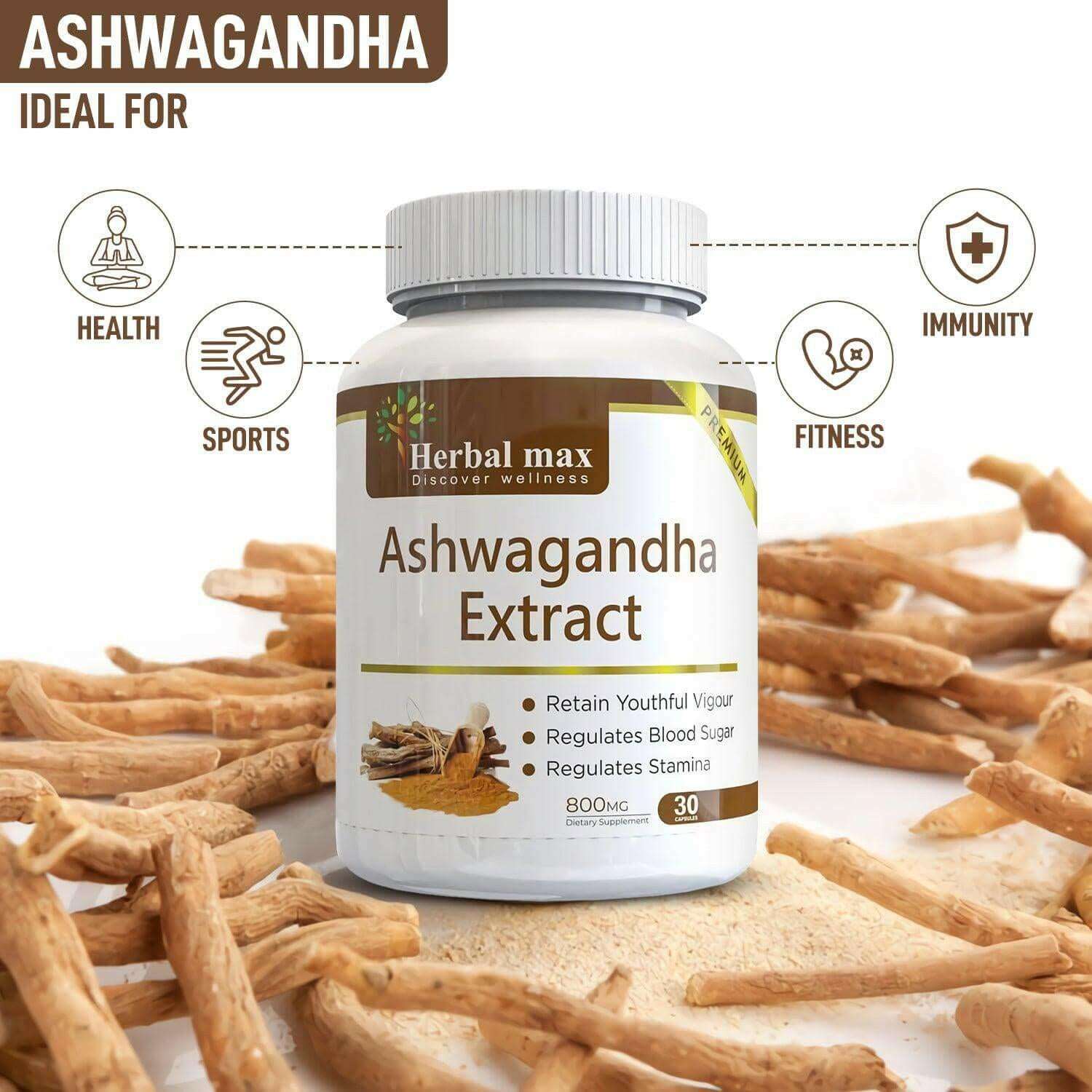 Herbal max Ashwagandha Capsules- 800mg (30 Veg Cap)