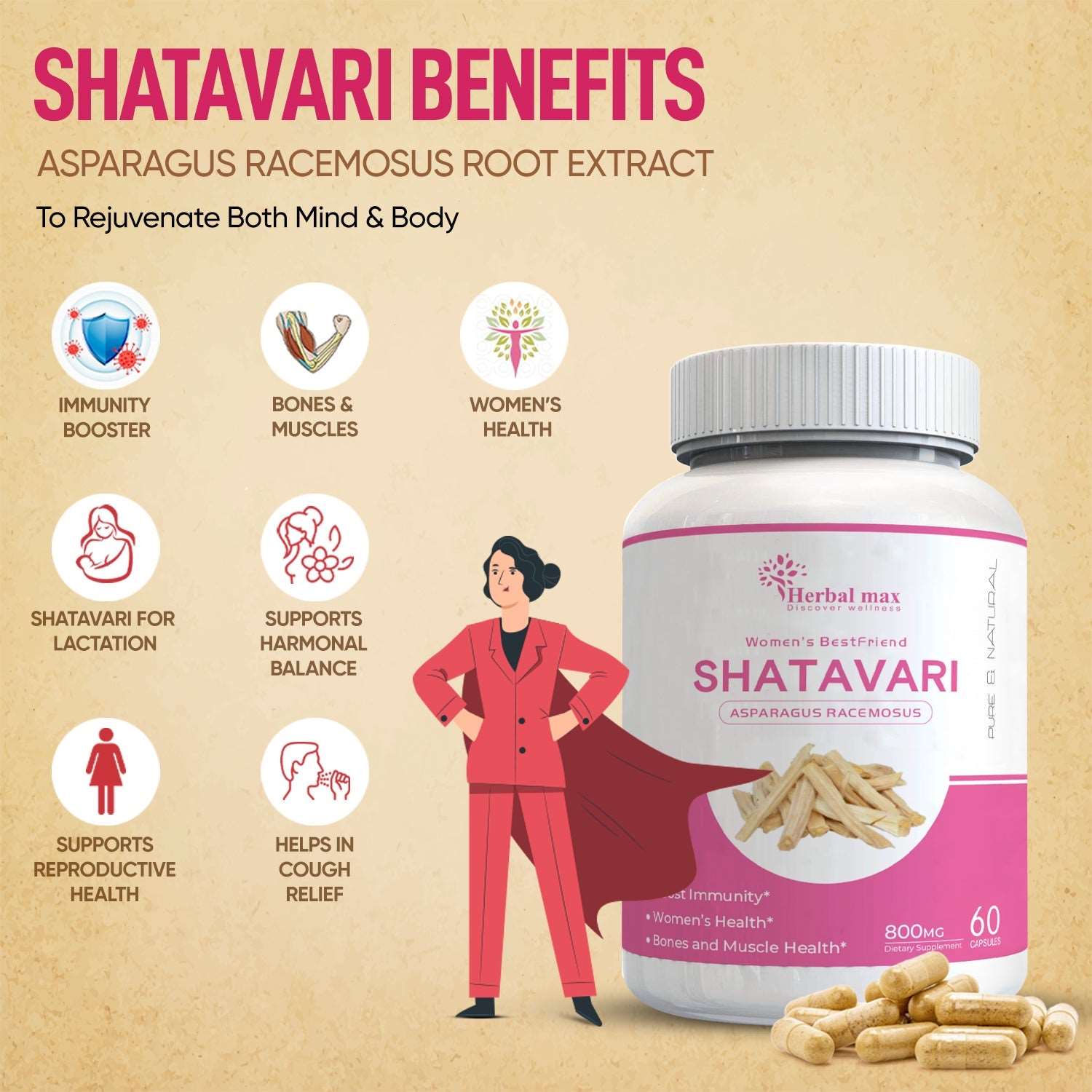 Herbal Max Shatavari Capsule- 800mg (60 Capsules)