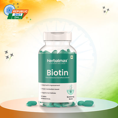 Biotin 10000 mcg Tablets for Hair Growth & Strength | 30 Veg Tablets
