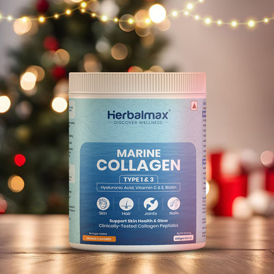 Herbalmax Marine Collagen With Hyaluronic Acid, Vitamin C & E, Biotin - for Youthful Skin (240 gm)