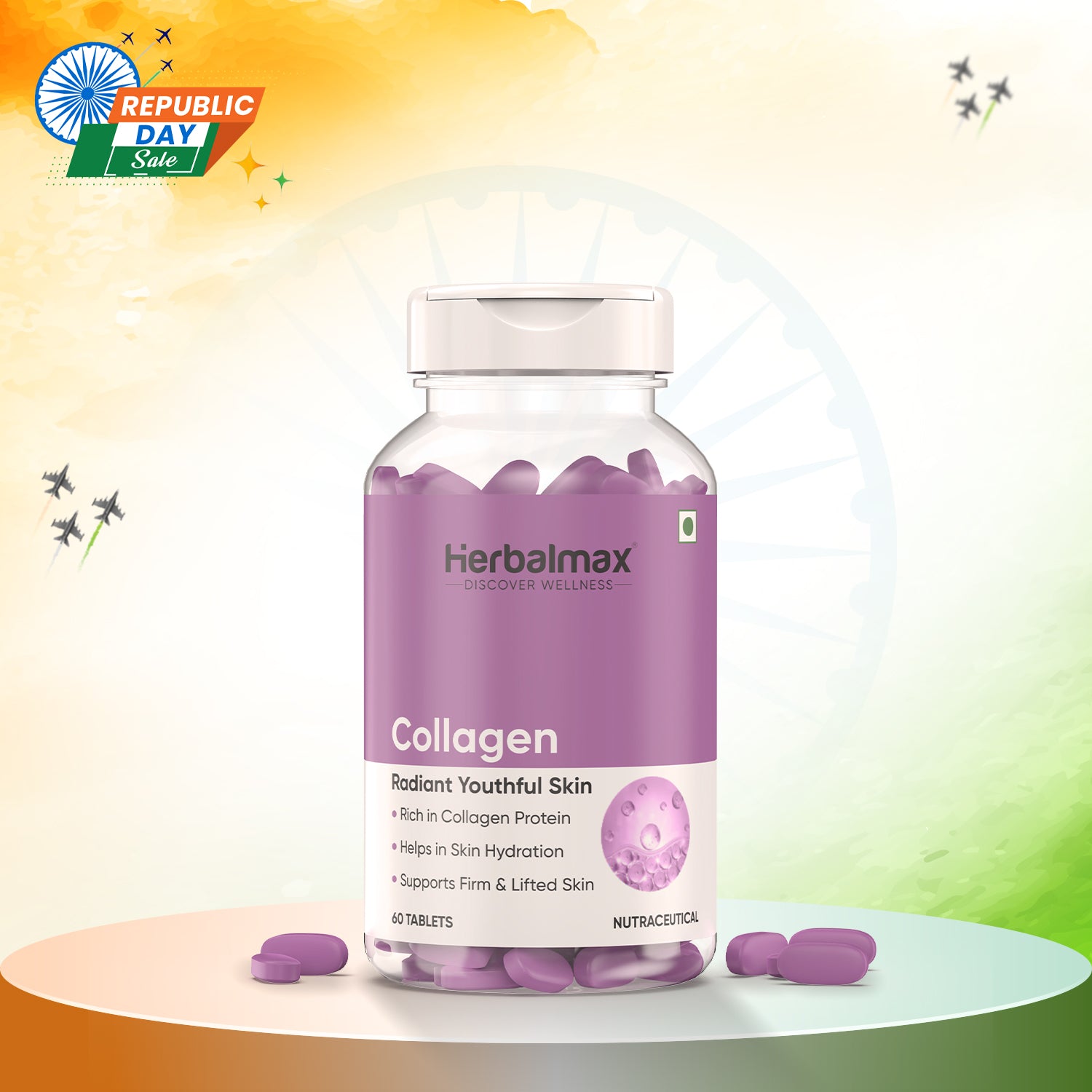 Collagen - For Youthful Skin, Hair, Joints & Nails, 800mg (60 Tablet)