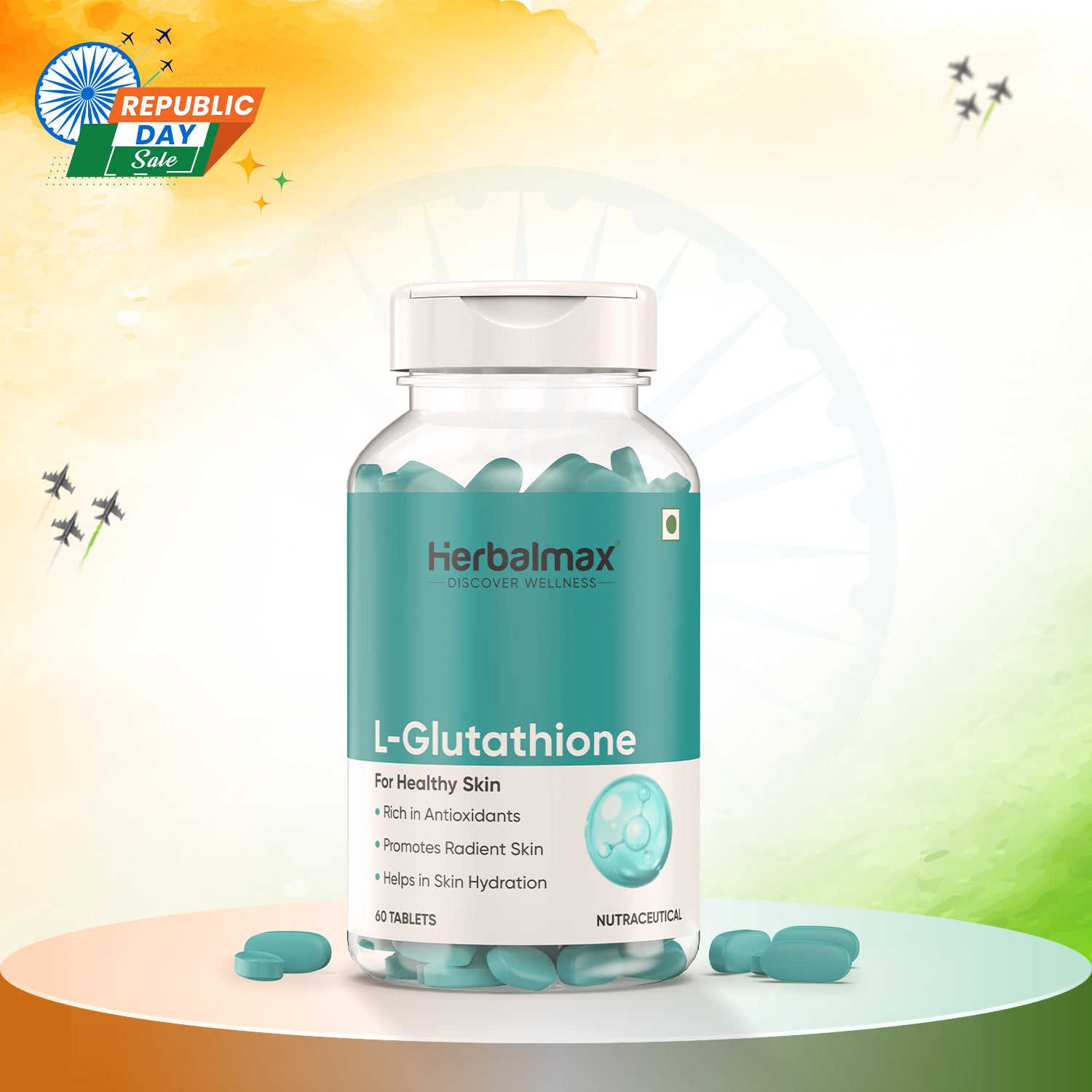 L-Glutathione - For Glowing Skin & Reduce Pigmentation For Men & Women, 60 Veg Tablets