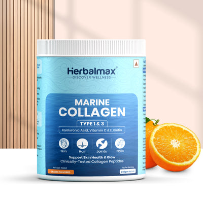 Herbalmax Marine Collagen With Hyaluronic Acid, Vitamin C & E, Biotin - for Youthful Skin (240 gm)