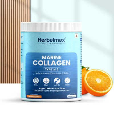 Herbalmax Marine Collagen With Hyaluronic Acid, Vitamin C & E, Biotin - for Youthful Skin (240 gm)