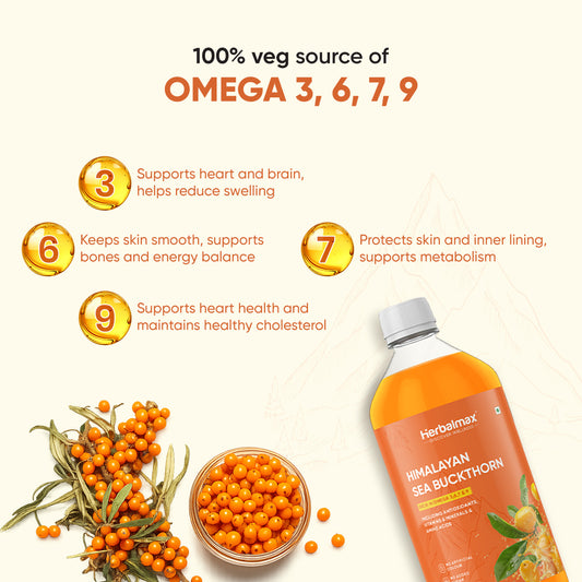Natural Himalayan Sea Buckthorn Juice 500 ML (Rich in Vitamin C, Omega 3,6,7 & 9 and Antioxidants) For Immunity, Skin and Daily Wellness