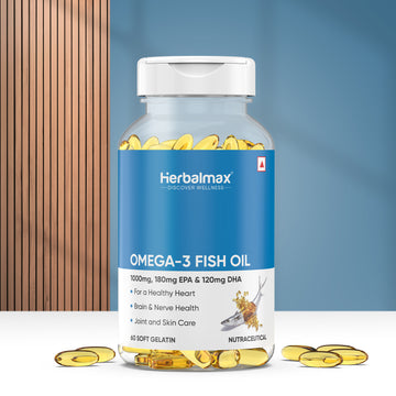 Omega 3 Fish Oil Capsule - 1000mg - Healthy Vision, Heart, Skin, Brain & Joints (60 Cap)