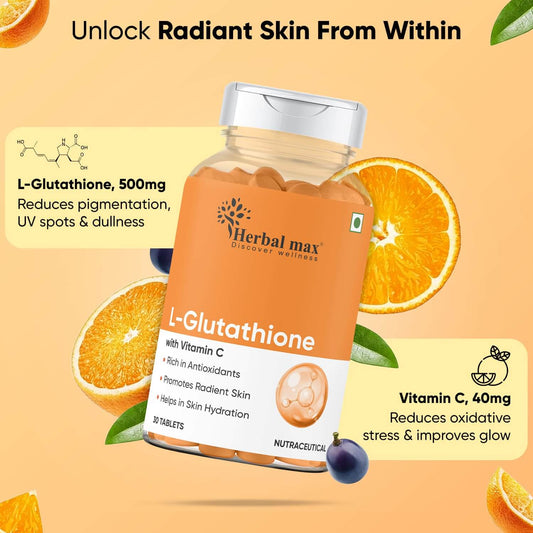 L-Glutathione with Vitamin C, Vitamin E, Biotin and Grape Seed Extract, For Clear Skin (30 Tab)