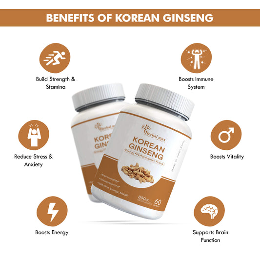 Korean Ginseng 800mg For Men | Boosts Immunity, Energy & Focus-60 Vegetarian Capsules