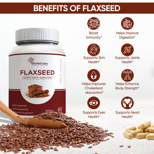 Flaxseed Extract Capsules For Hair, Skin,Heart, Brain, Eye, Joint, Immune Health Supplement - 800 mg, 60 Veg Capsule