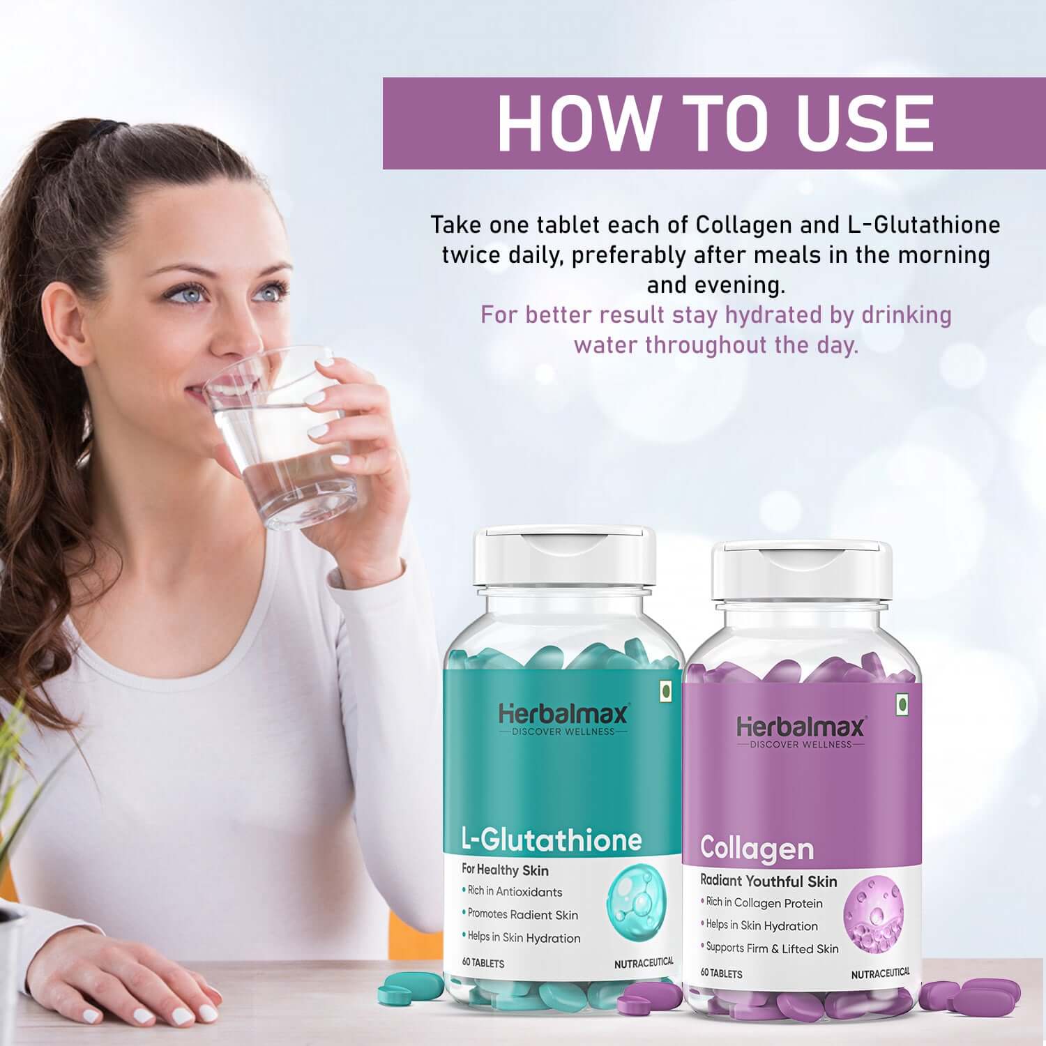 Buy L-Glutathione + Collagen + ACV Tablets for Skin Glow | Herbalmax