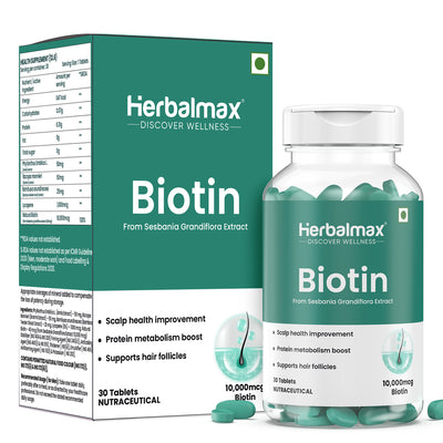Biotin 10000 mcg Tablets for Hair Growth & Strength | 30 Veg Tablets