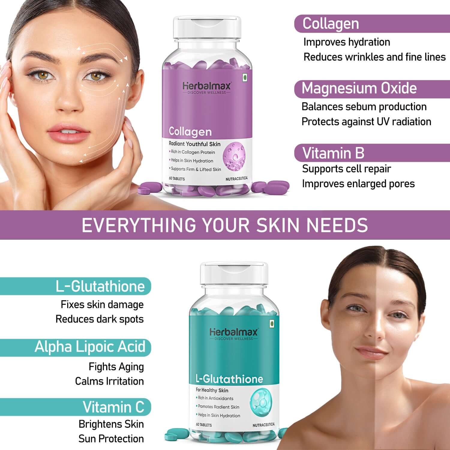 Get Brighter Skin with Glutathione + Collagen Combo (Pack of 2)|Herbalmax