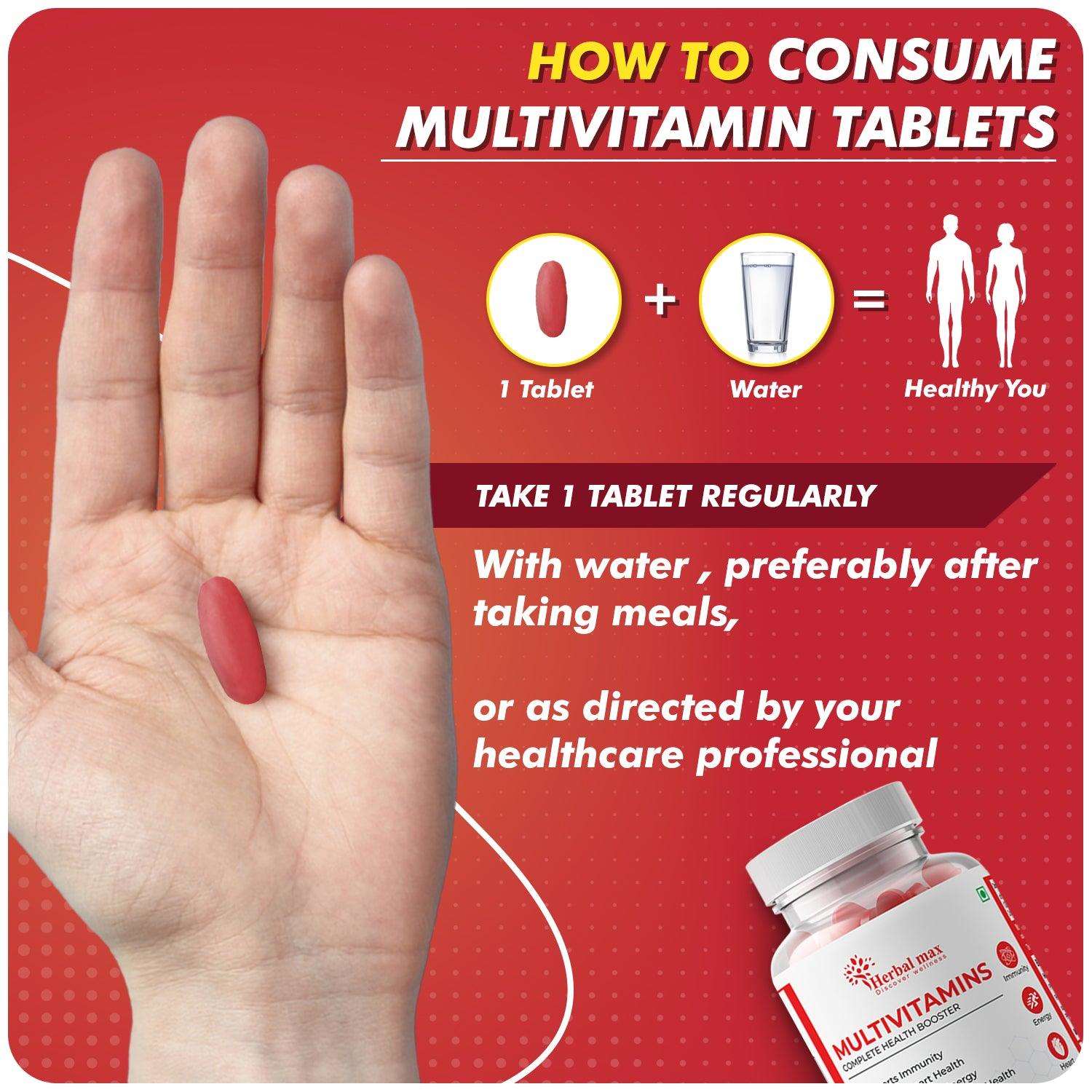 Herbal Max Multivitamins Tablets- Multimineral -Grape Seed Extracts - for Men & Women – 60 Veg Tablets